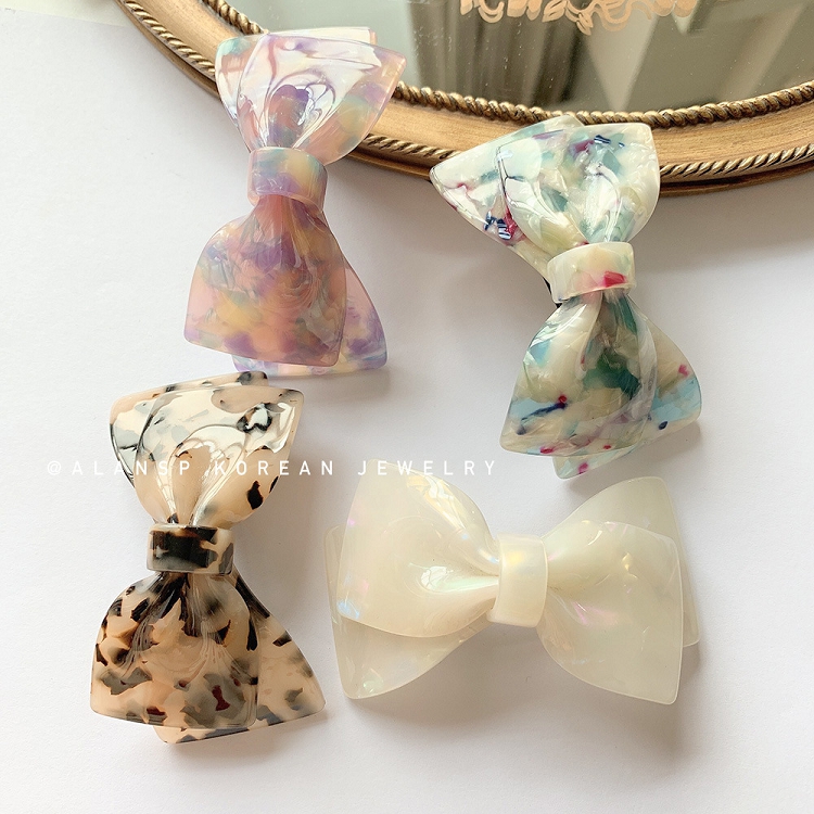 Summer New Solid Color Spring Clip Fashion Acetate Cute Bow Hair Clip for Girls